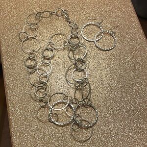 Elegant Silver Hoop Necklace and Earring Set